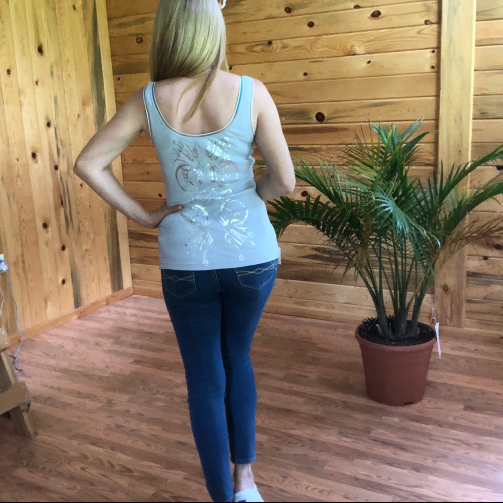 Cotton tank top with silver iron-on print